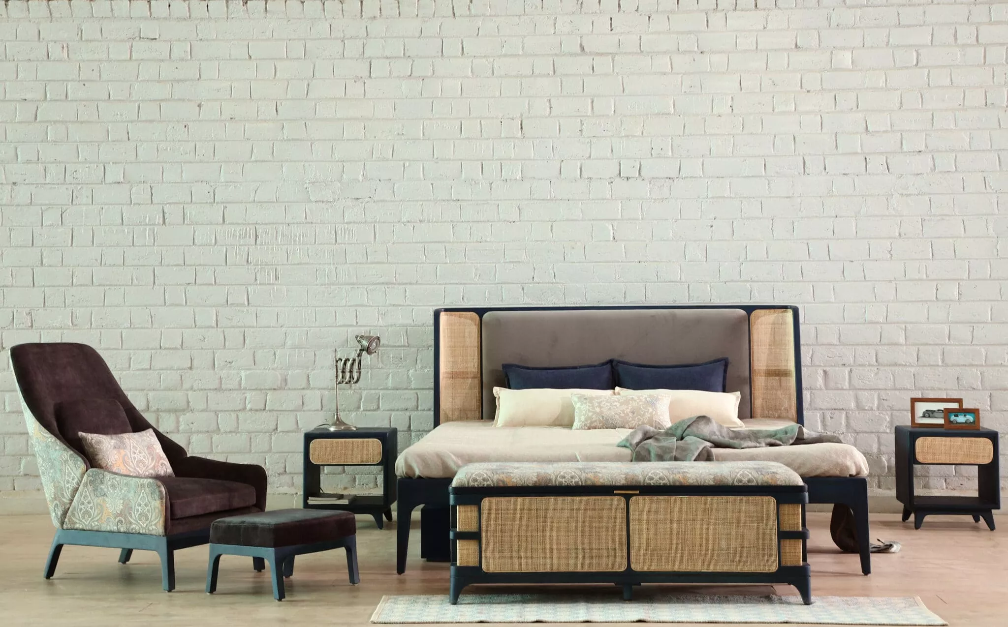 Ploot - Teakwood Dining / Arm Chair with Black & White Stripes Fabric